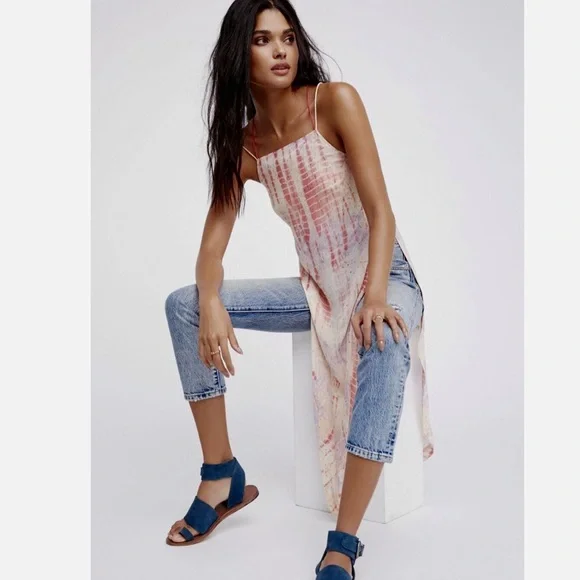 FREE PEOPLE Remember When Maxi Top Tunic Dress Tie Dye Chiffon